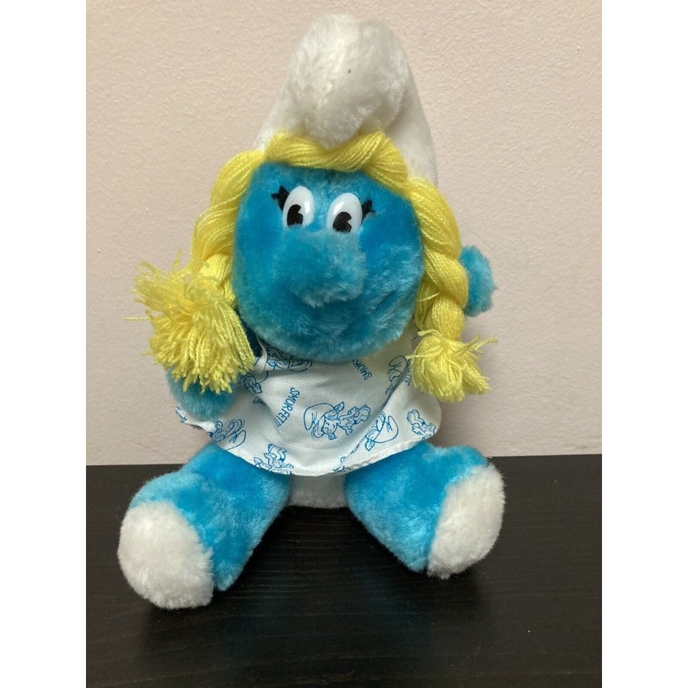 Peyo Vintage 1981 Smurfette Plush Doll 8” Seated Wallace Berrie Toy